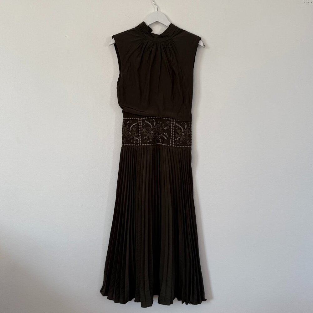 Ramy Brook Kimberly Pleated Sleeveless Maxi Dress Brown XS NWT